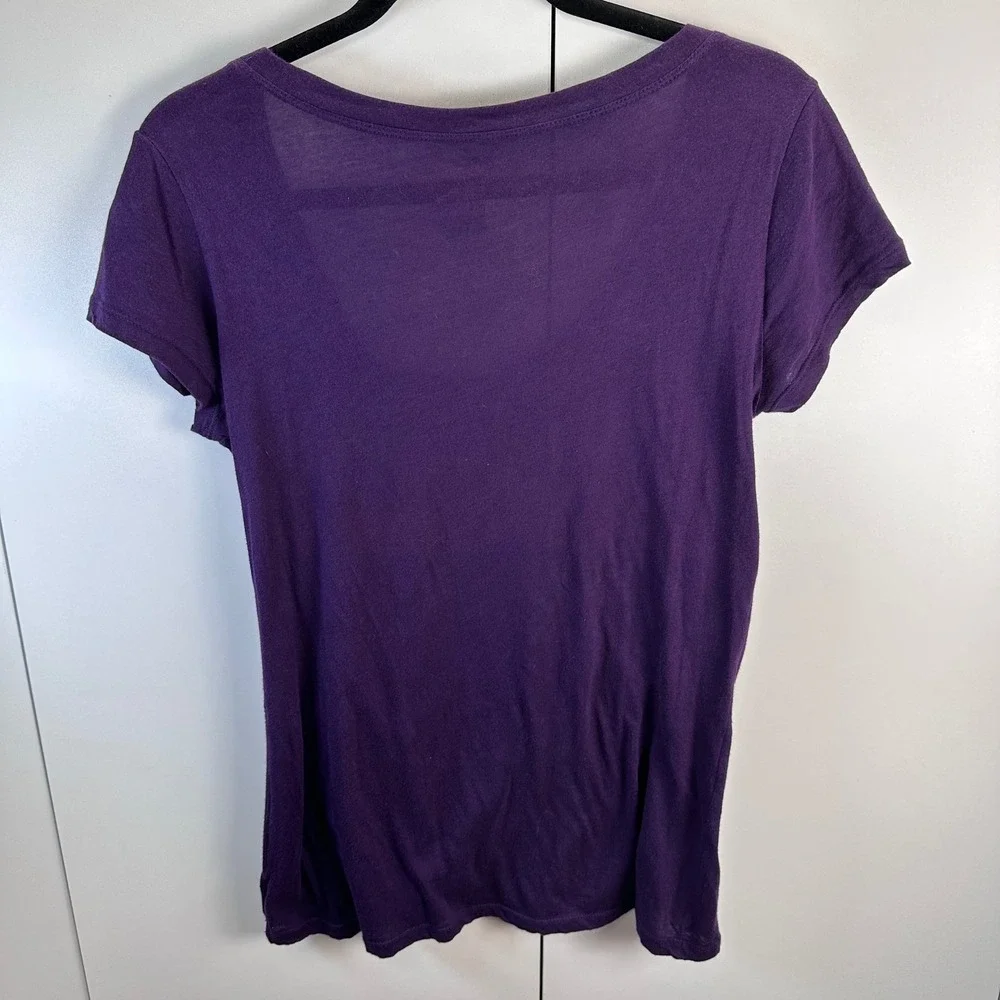 Gap Women's Purple Short Sleeve Ruffle Bow Neck Top Size S Jewel Tone Statement